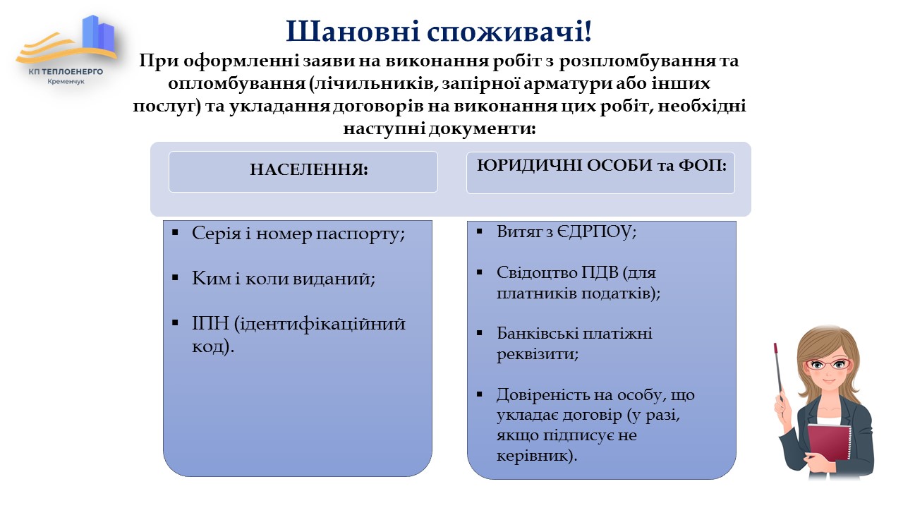 Інформація щодо оформлення заяв та укладання договорів на виконання робіт